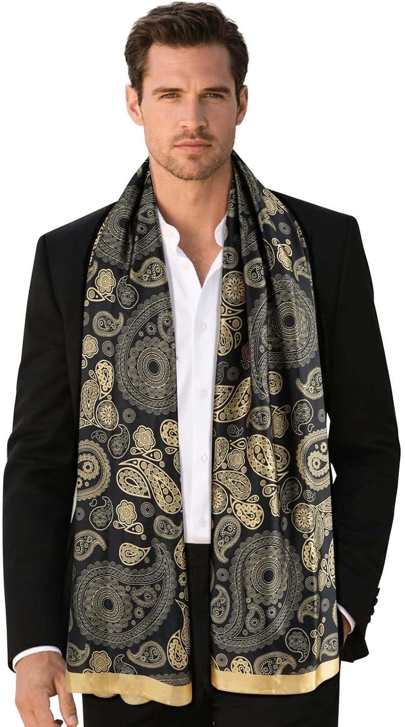 GERINLY وشاح طويل بملمس الحرير للرجال، خفيف الوزن، لفات ملابس العمل، للرجال، أوشحة بدلة على الطراز الأوروبي - Image 1